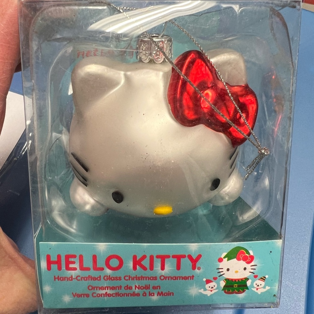 Hello Kitty Silver Ornament with Shiny Red Bow